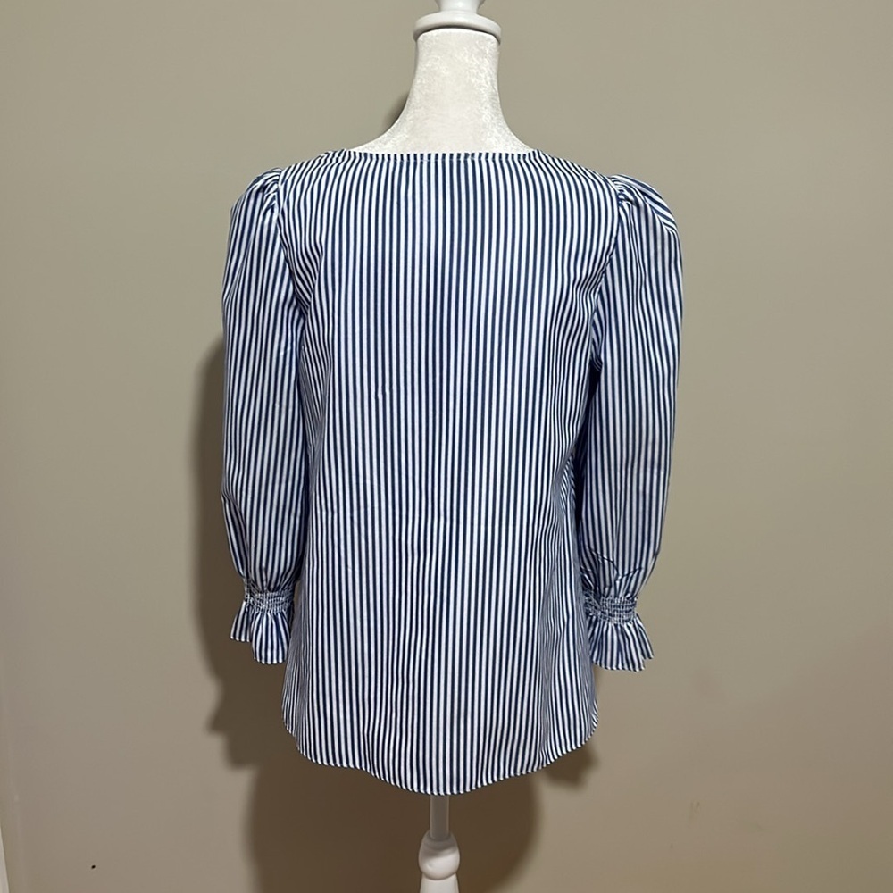 Tuckernuck Easton Blue And White Stripe Puff Sleeve Blouse New Size Small - Picture 8 of 12